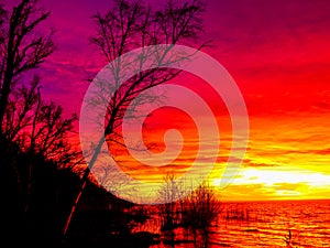 Sunset at lake VÃ¤rners near RÃ¥bÃ¤cks Hamn och Stenhuggeri