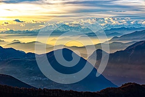 Sunset landscape on the alps from mount Tremezzo