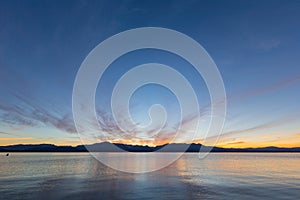 Sunset landscape around Nevada Beach of Lake Tahoe