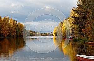 Sunset landscape in an autumnal river