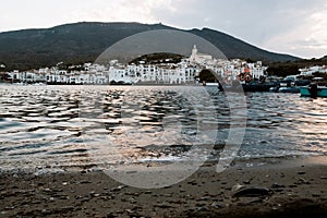 Sunset landscape of Cadaques city, a summer tourist destination along the Costa Brava in Catalonia, Spain