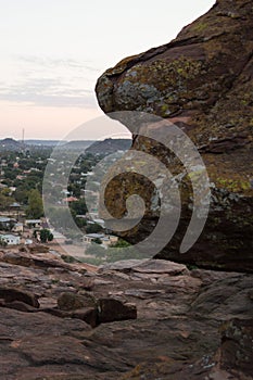 Sunset with Landscape and Cityscape seen from a Hill in Mochudi, Botswana, Africa