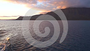 sunset landscape in the coast of Svalbard islands, Norway