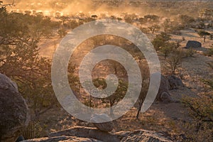 Sunset landscape with lots of dust at the Hoada Camp