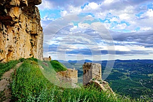 Sunset landscape with mountain view. Ares in Spain.