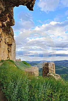 Sunset landscape with mountain view. Ares in Spain.