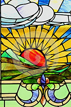 Sunset landscape in stained glass