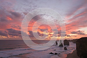 Sunset landscape view the Twelve Apostles Great Ocean Road in Victoria Australia
