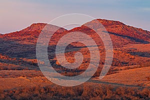 Sunset landscape of Wichita Mountains National Wildlife Refuge