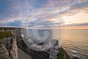 Sunset landscapes in Etretat, Brittany, France