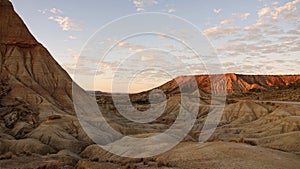 Sunset at Las Bardenas Reales semi desert in Navara, Spain