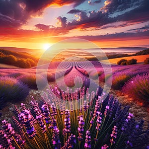 Sunset Lavender Field, AI generated