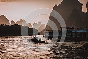 Sunset at Li River, Xingping, Guilin, China. Xingping is a town