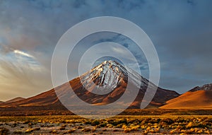 Sunset at Licancabur volcano in Atacama desert