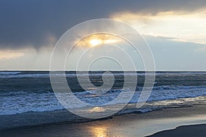 A sunset at the Lido di Ostia in Rome. Sea, sky, sun a fantastic landscape