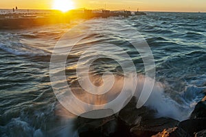 A sunset at the Lido di Ostia in Rome. Sea, sky, sun a fantastic landscape