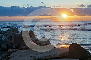 A sunset at the Lido di Ostia in Rome. Sea, sky, sun a fantastic landscape