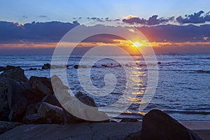 A sunset at the Lido di Ostia in Rome. Sea, sky, sun a fantastic landscape