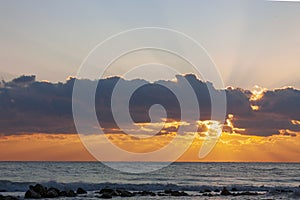 A sunset at the Lido di Ostia in Rome. Sea, sky, sun a fantastic landscape