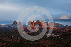 Sunset light on Cathedral Rock in Sedona, Arizona