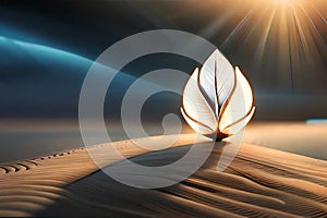 sunset and light glowing leaf in desert. Ai Generative