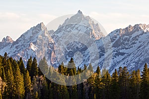 Sunset light on the mountains in Grand Teton National Park, Wyoming