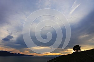 Sunset light over Lake Geneva, Switzerland, Europe