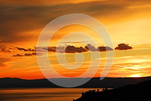 Sunset light over Lake Geneva, Switzerland, Europe