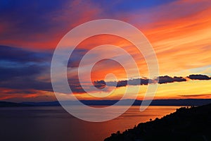 Sunset light over Lake Geneva, Switzerland, Europe