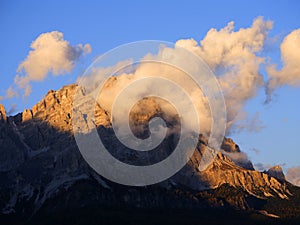 Sunset light over Monte Antelao (3264m), Cortina d\'Ampezzo, Dolomites, Italy, Europe