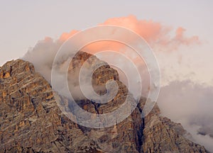 Sunset light over Monte Antelao (3264m), Cortina d\'Ampezzo, Dolomites, Italy, Europe