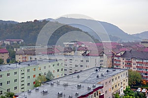 Sunset light over a residential neighborhood in Brasov.