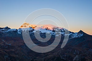 Sunset light over the scenics Monte Rosa glaciers