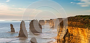 Sunset light over the Twelve Apostles, the Great Ocean Road, Australia