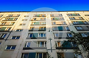 Sunset light on suburb buildings in Moscow background