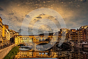 Sunset lights the Ponte Vecchio