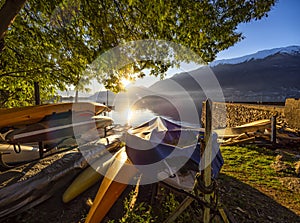 Sunset on a little harbor in Lake Como