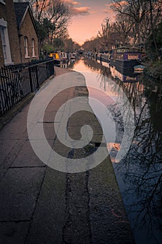 Sunset of Little Venice in Regent's Canal, London