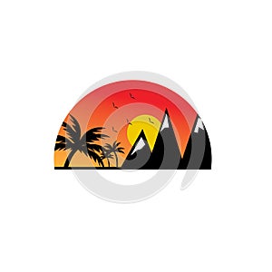 Sunset logo simple colorful mountains illustration design vector