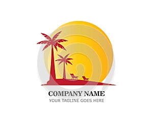 Sunset logo template with coconut tree