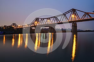 Sunset at Long Bien birdge, Hanoi, Vietnam photo