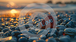 Sunset Love: Heart-Shaped Stone on Beach at Dusk