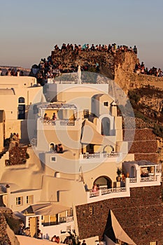 Sunset lovers in Santorini Greece