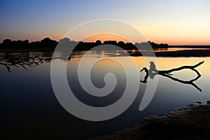 Sunset on Luangwa river. South Luangwa National Park. Zambia photo