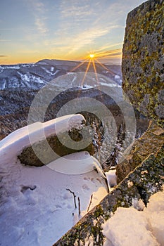 Sunset from Lubietovsky Vepor on Polana mountains during winter