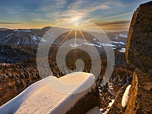 Sunset on Lubietovsky Vepor on Polana mountains during winter