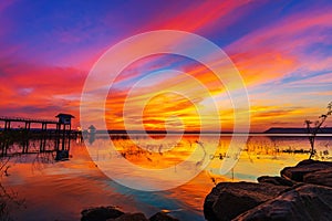 Sunset at Lum Chae dam, Khonburi, Nakhon Ratchasima, Thailand