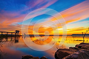 Sunset at Lum Chae dam, Khonburi, Nakhon Ratchasima, Thailand