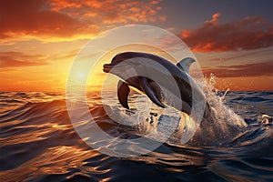 Sunset magic 3Drender of dolphins joyously leaping in the sea