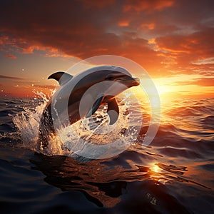 Sunset magic 3Drender of dolphins joyously leaping in the sea